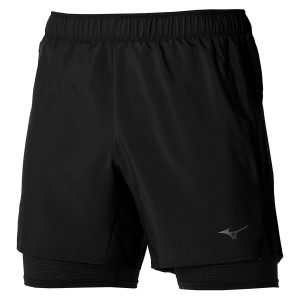 Black Men Mizuno Core 5.5 2in1 Shorts | 0487-ICMJT