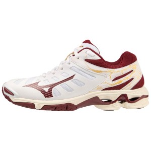 White / Dark Red Women Mizuno Wave Voltage Volleyball Shoes | 5791-PXIZB